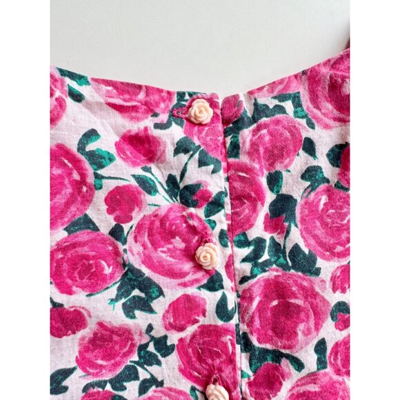 Girls' SERGENT MAJOR Pink Rose Floral Cotton Voile A-Line Tent Dress, Size 10 - Picture 6 of 9